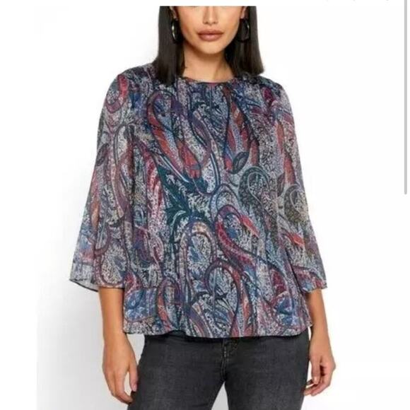 TED BAKER  BEAATHA - TEAL-BLUE BLOUSE PAISLEY SIZE 1 US XS - Picture 3 of 12
